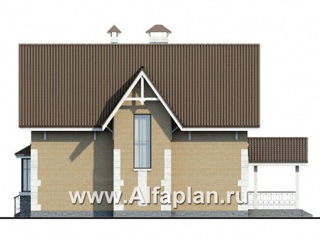«Примавера» - проект дома с мансардой, с эркером и террасой, в английском стиле - превью фасада дома
