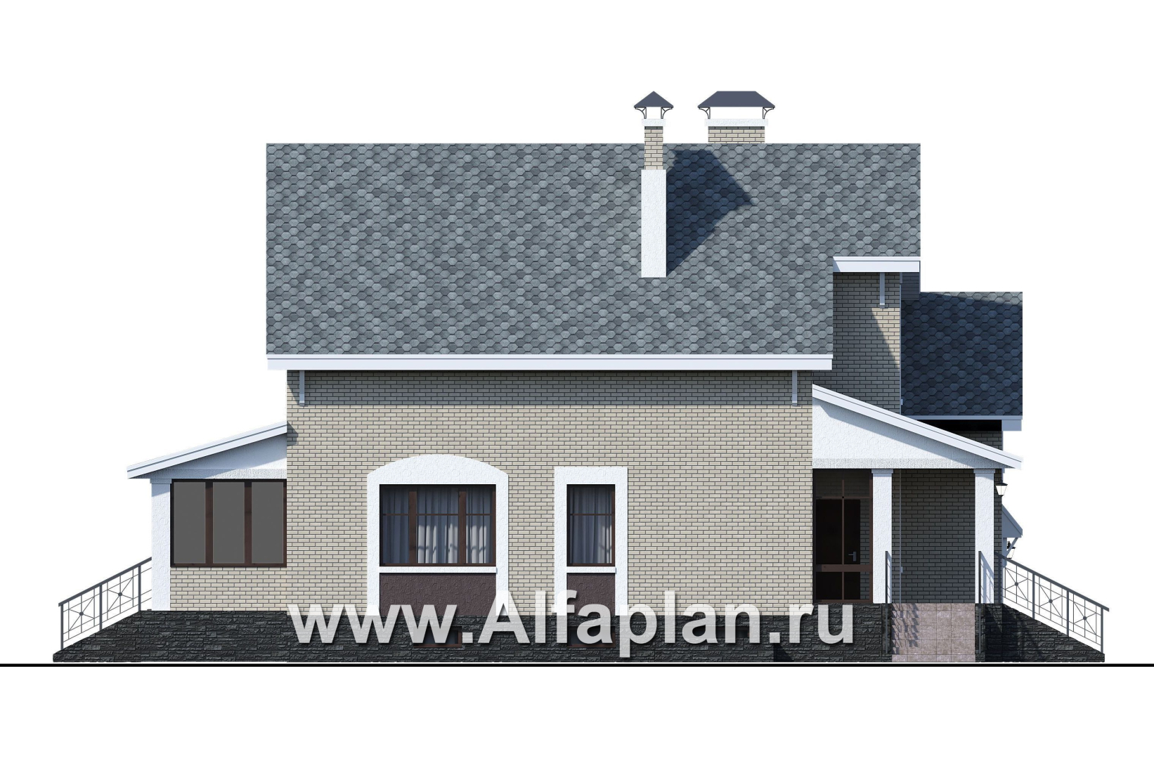 Проекты домов Альфаплан - «Белая ночь»- дом с цокольным этажом для большой семьи - изображение фасада №3