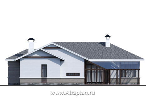 Проекты домов Альфаплан - «Альтер Эго» - эксклюзивный одноэтажный кирпичный дом - превью фасада №2