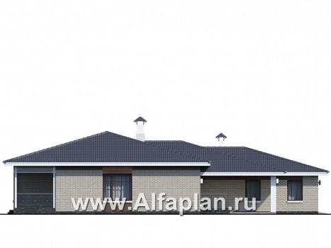 Проекты домов Альфаплан - «Покровка» - стильный одноэтажный коттедж с большим гаражом - превью фасада №3