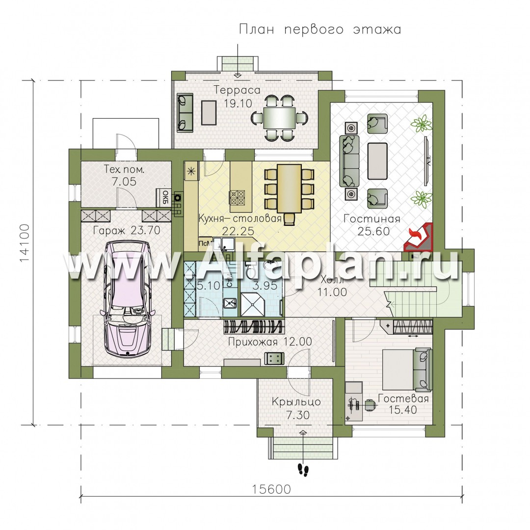 Проекты домов Альфаплан - «Формула успеха» - загородный дом с гаражом - план проекта №1