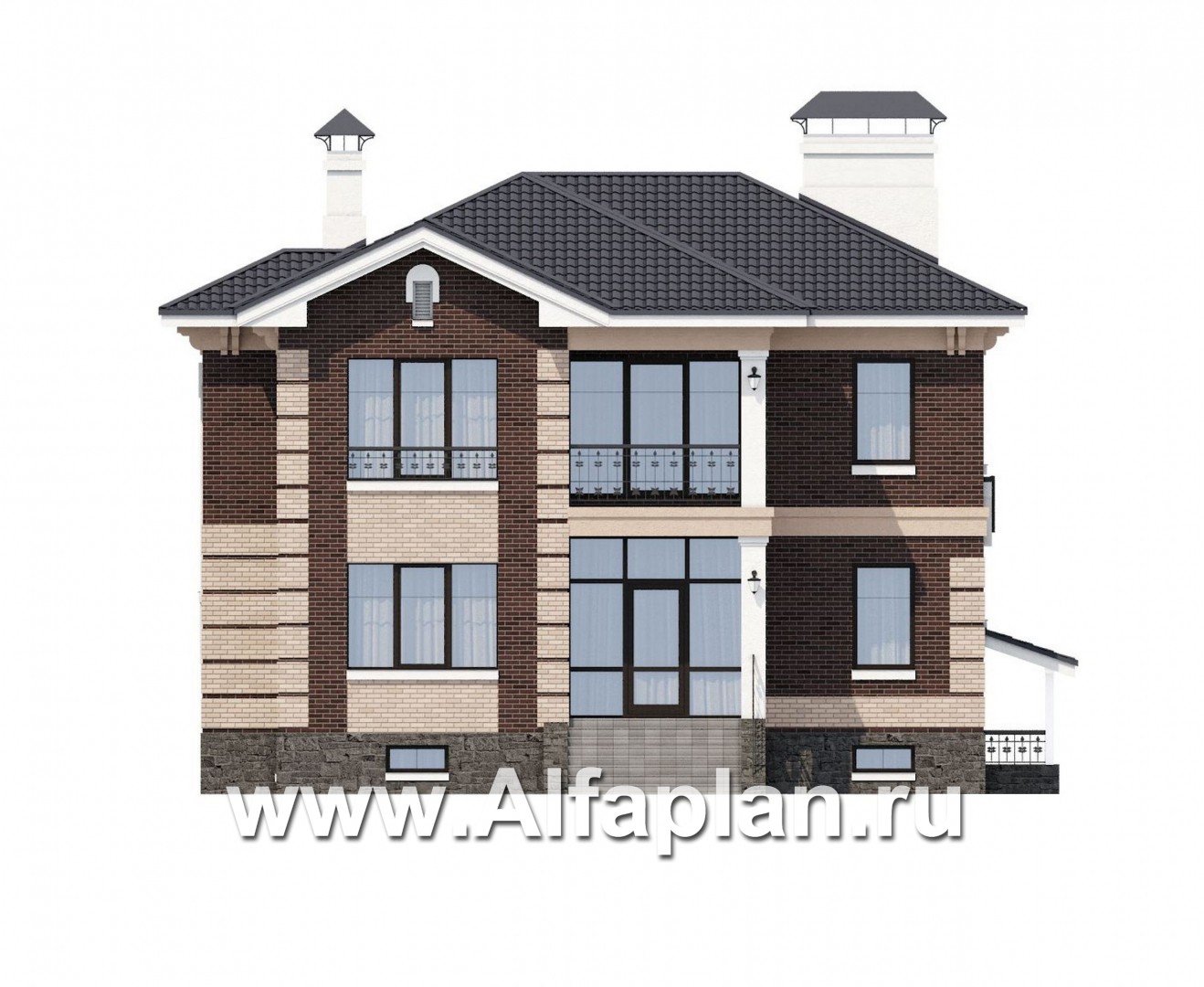 Проекты домов Альфаплан - «Репутация»- аристократический коттедж из блоков с цоколем - изображение фасада №1