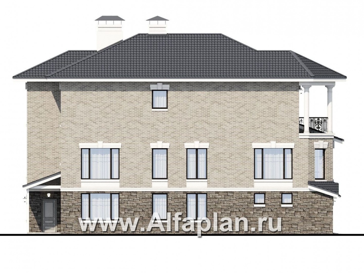 Проекты домов Альфаплан - Трехэтажный классический особняк для узкого участка - изображение фасада №3