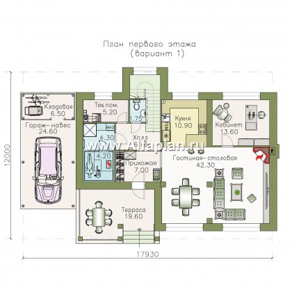 Проекты домов Альфаплан - "Одер" - стильный двухэтажный коттедж из газобетона с гаражом-навесом - превью плана проекта №1