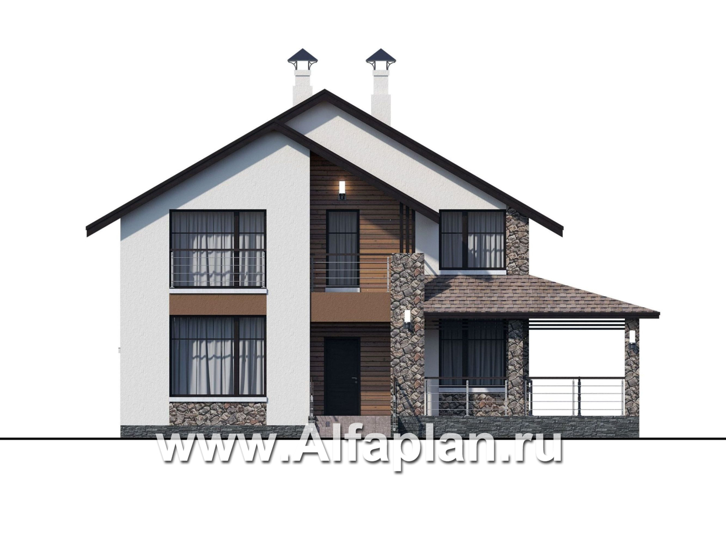Проекты домов Альфаплан - Компактный дом с четырьмя спальными и угловой террасой - изображение фасада №1
