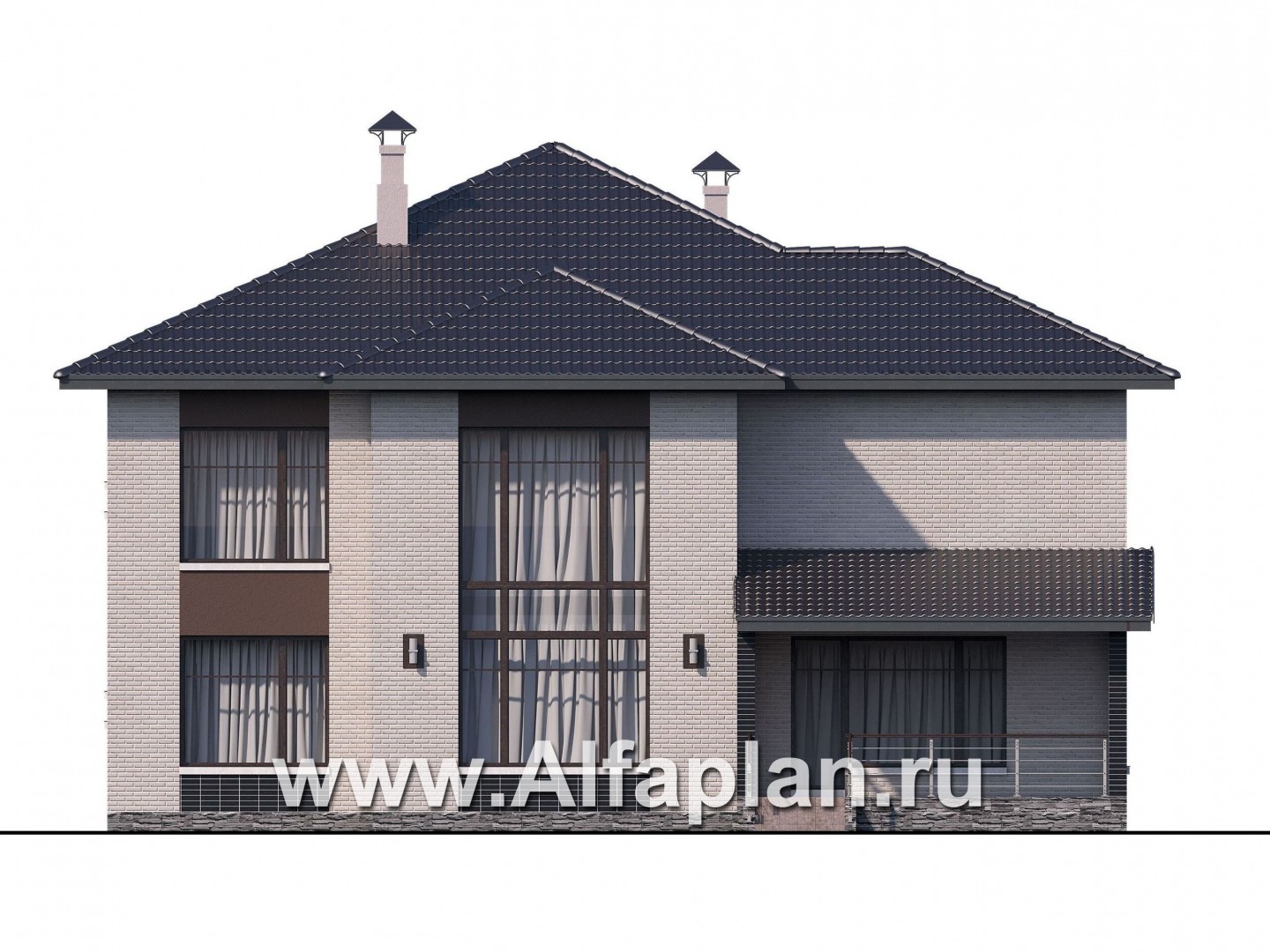 Проекты домов Альфаплан - «Эльба» — современная вилла с угловым остеклением - изображение фасада №4