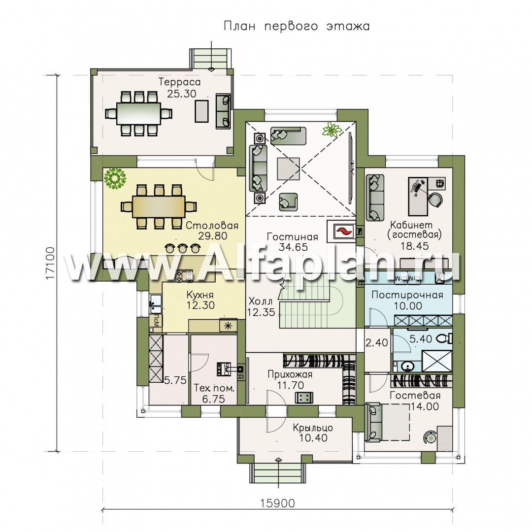 Проекты домов Альфаплан - «Эльба» — современная вилла с угловым остеклением - изображение плана проекта №1