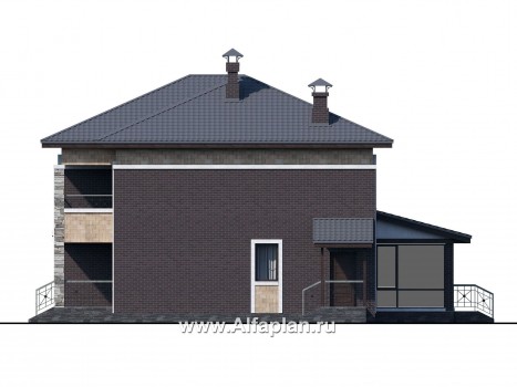 Проекты домов Альфаплан - «Мотив» - стильный двухэтажный коттедж с верандой - превью фасада №2