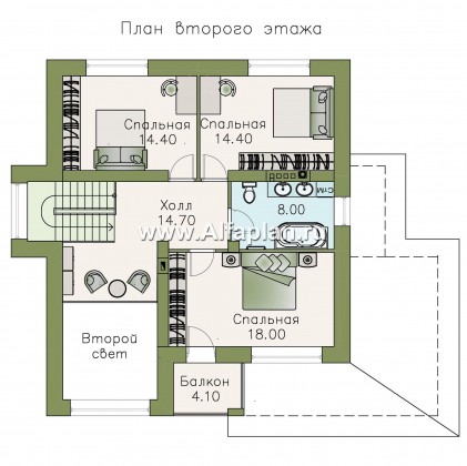 Проекты домов Альфаплан - «Роман с камнем» — двухэтажный коттедж с двусветной гостиной - превью плана проекта №2