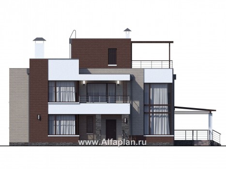 Проекты домов Альфаплан - «Эндр» — большая вилла с эксплуатируемой кровлей - превью фасада №1