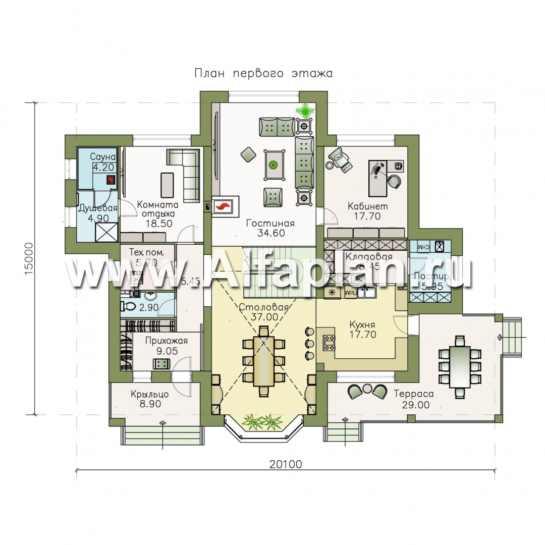 Проекты домов Альфаплан - «Сена» — респектабельный двухэтажный особняк - план проекта №1