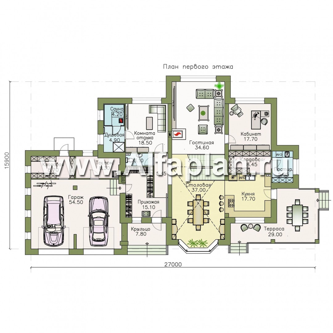 Проекты домов Альфаплан - «Сена» — респектабельный двухэтажный особняк с гаражом - изображение плана проекта №1