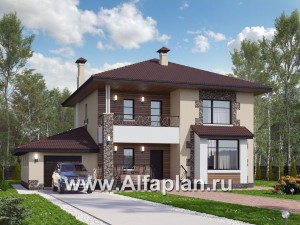 Проекты домов Альфаплан - «Вереск» — компактный и рациональный дом с гаражом - превью основного изображения