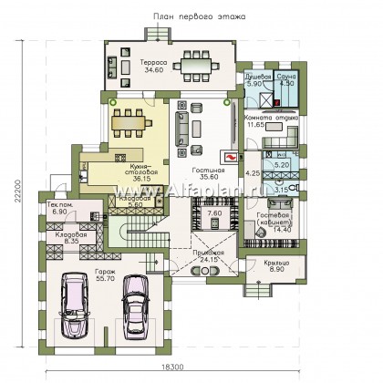 « Альстер» — проект двухэтажного дома в стиле хай-тек, элитая вилла, навес на 2 авто - превью план дома