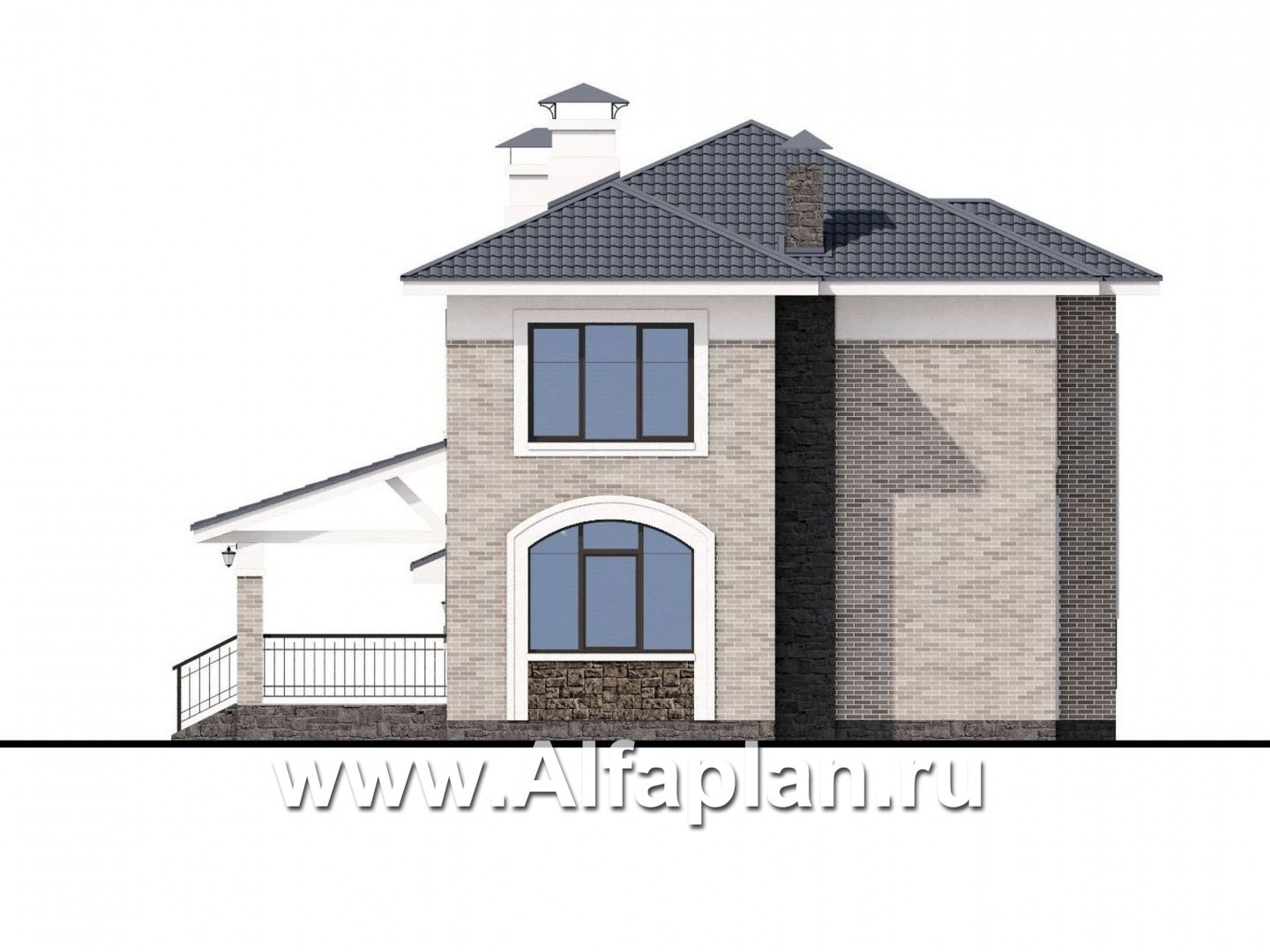 Проекты домов Альфаплан - «Топаз» - проект дома с открытой планировкой и гаражом - изображение фасада №3