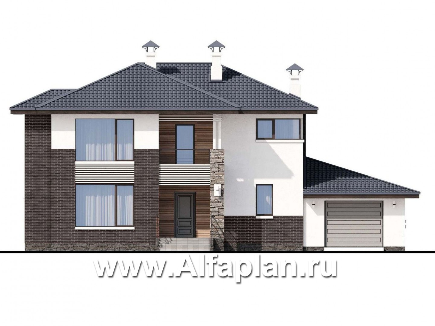 Проекты домов Альфаплан - «Страйк» - современный дом с открытой планировкой и гаражом - изображение фасада №1