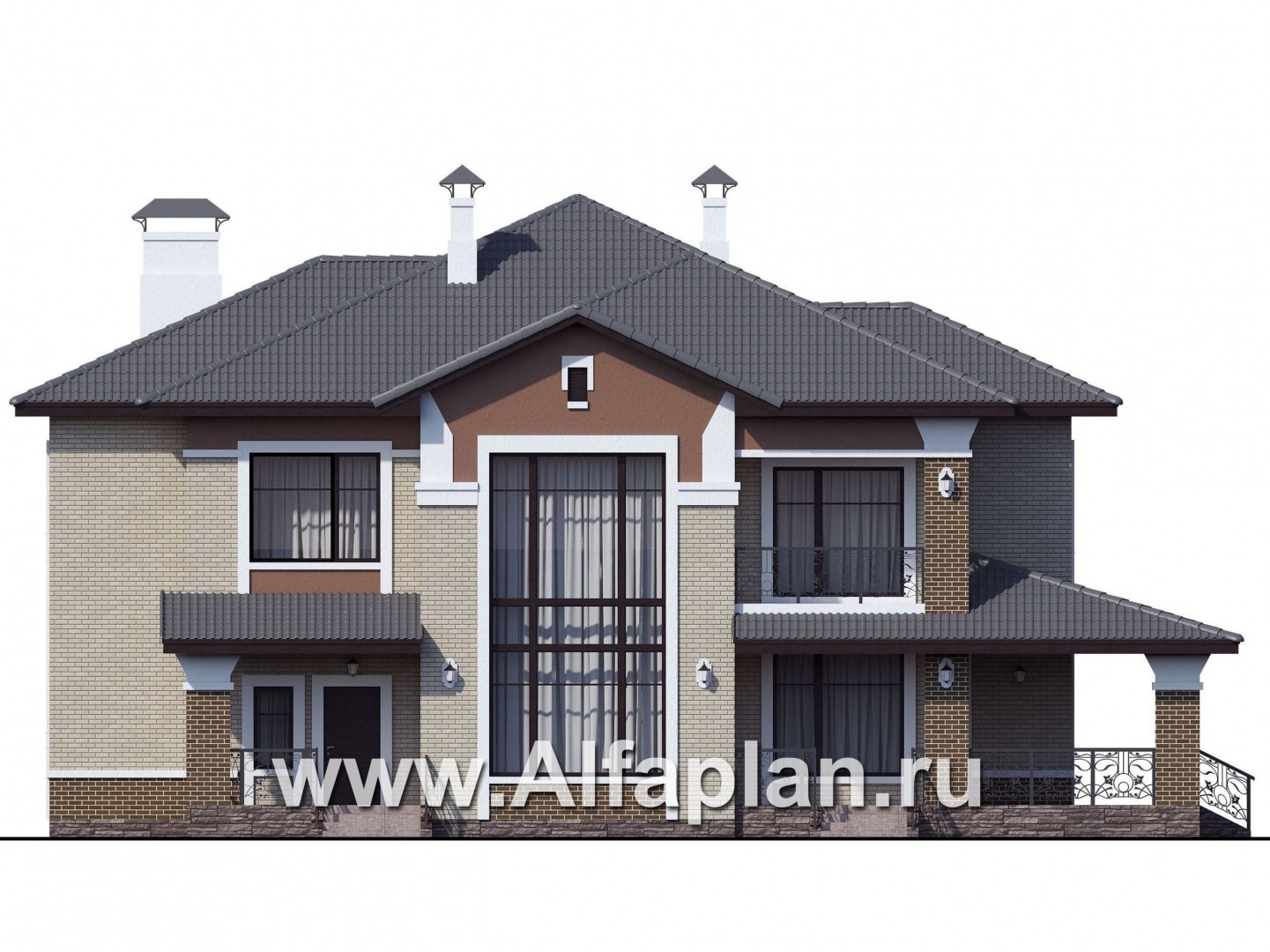 Проекты домов Альфаплан - «Арно» - классический особняк с двусветной столовой - изображение фасада №1