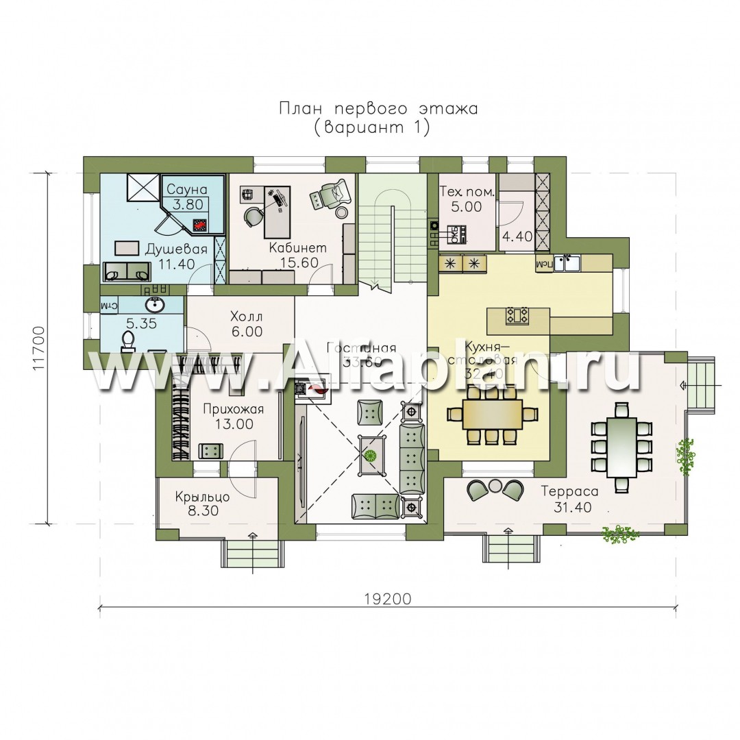 Проекты домов Альфаплан - «Арно» - классический особняк с двусветной столовой - план проекта №2
