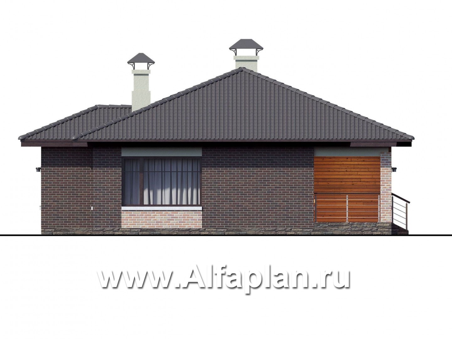 Проекты домов Альфаплан - «Онега» - компактный одноэтажный коттедж с двумя спальнями - изображение фасада №3