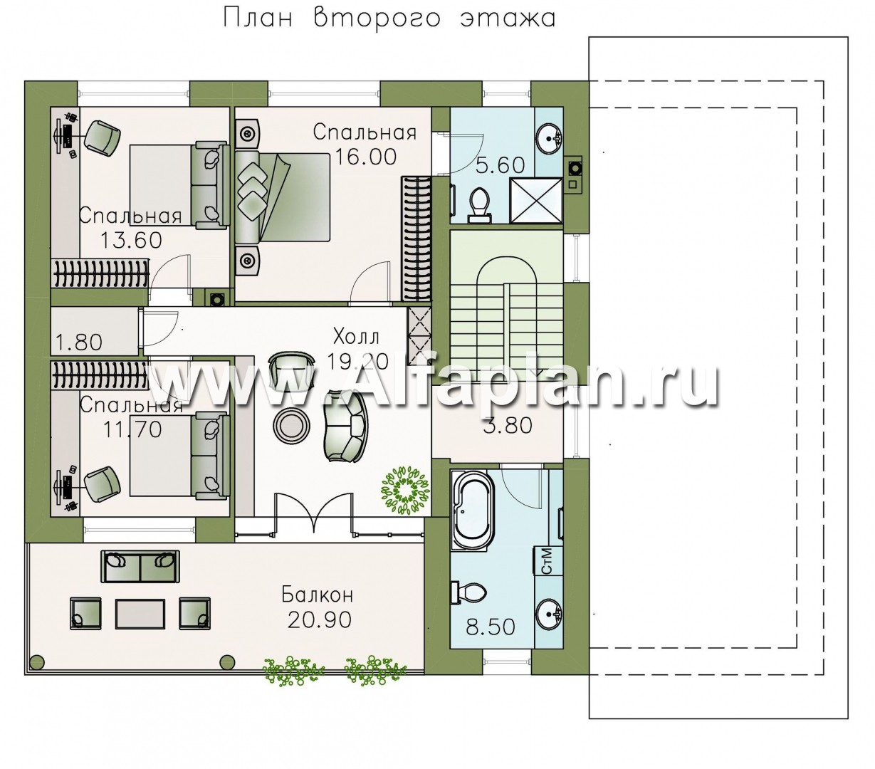 Проекты домов Альфаплан - «Сезанн» - современный стильный коттедж с односкатной кровлей - план проекта №3