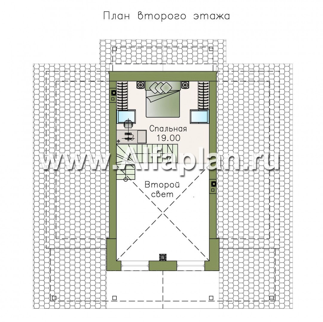 Проекты домов Альфаплан - Кирпичный дом «Моризо» - шале с двусветной гостиной - план проекта №2