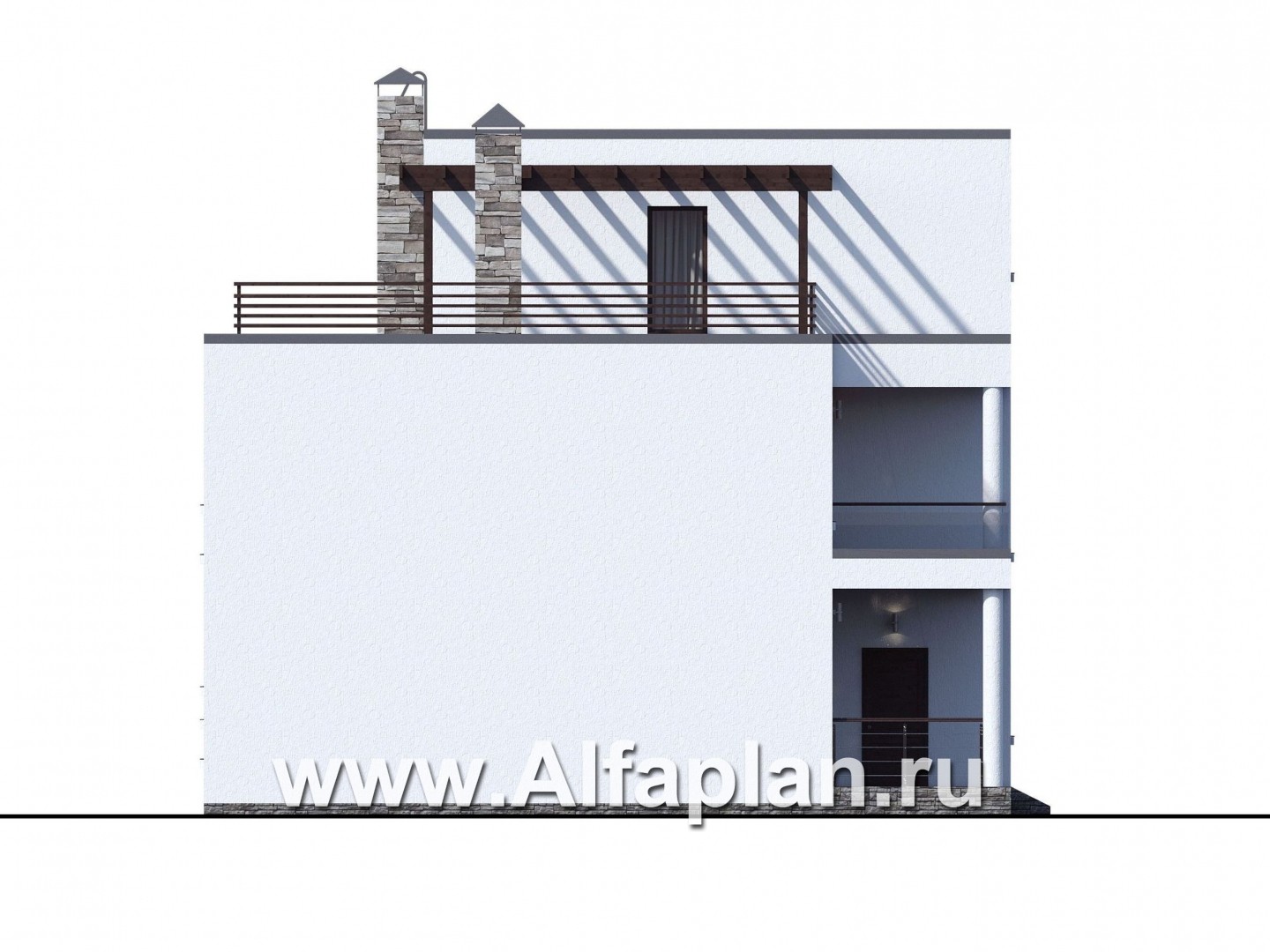 Проекты домов Альфаплан - «Гоген» - коттедж с эксплуатируемой кровлей - изображение фасада №3