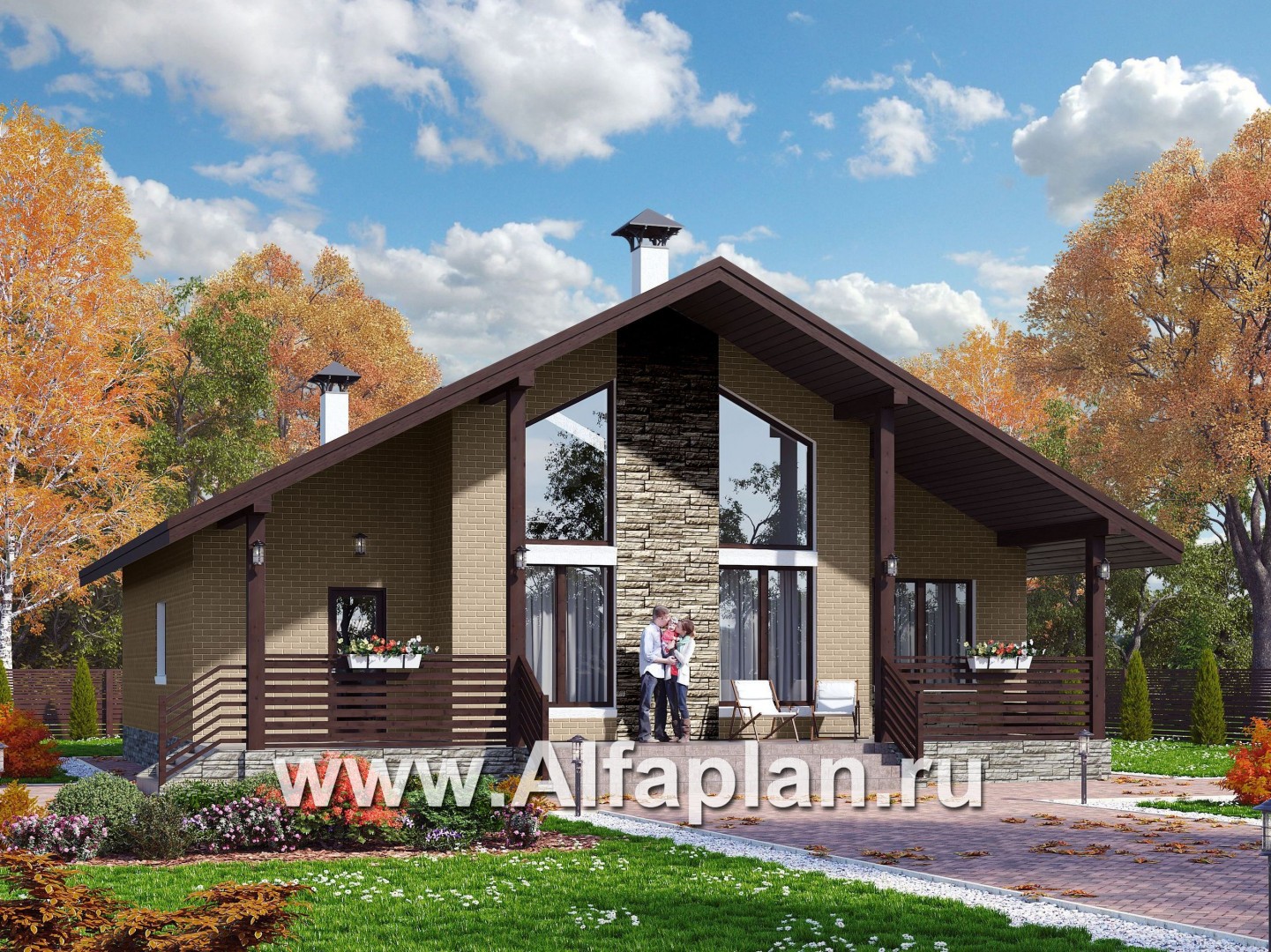 Проекты домов Альфаплан - «Моризо» - шале с двусветной гостиной - основное изображение