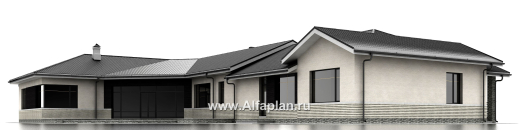 Проекты домов Альфаплан - «Модуль» — одноэтажный дом с бассейном и гостевой квартирой - превью фасада №3