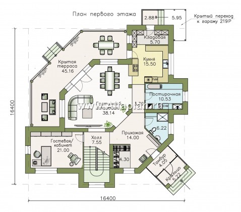 Проекты домов Альфаплан - "Эдем" - эксклюзивный двухэтажный коттедж с большим гаражом 219Р - превью плана проекта №1