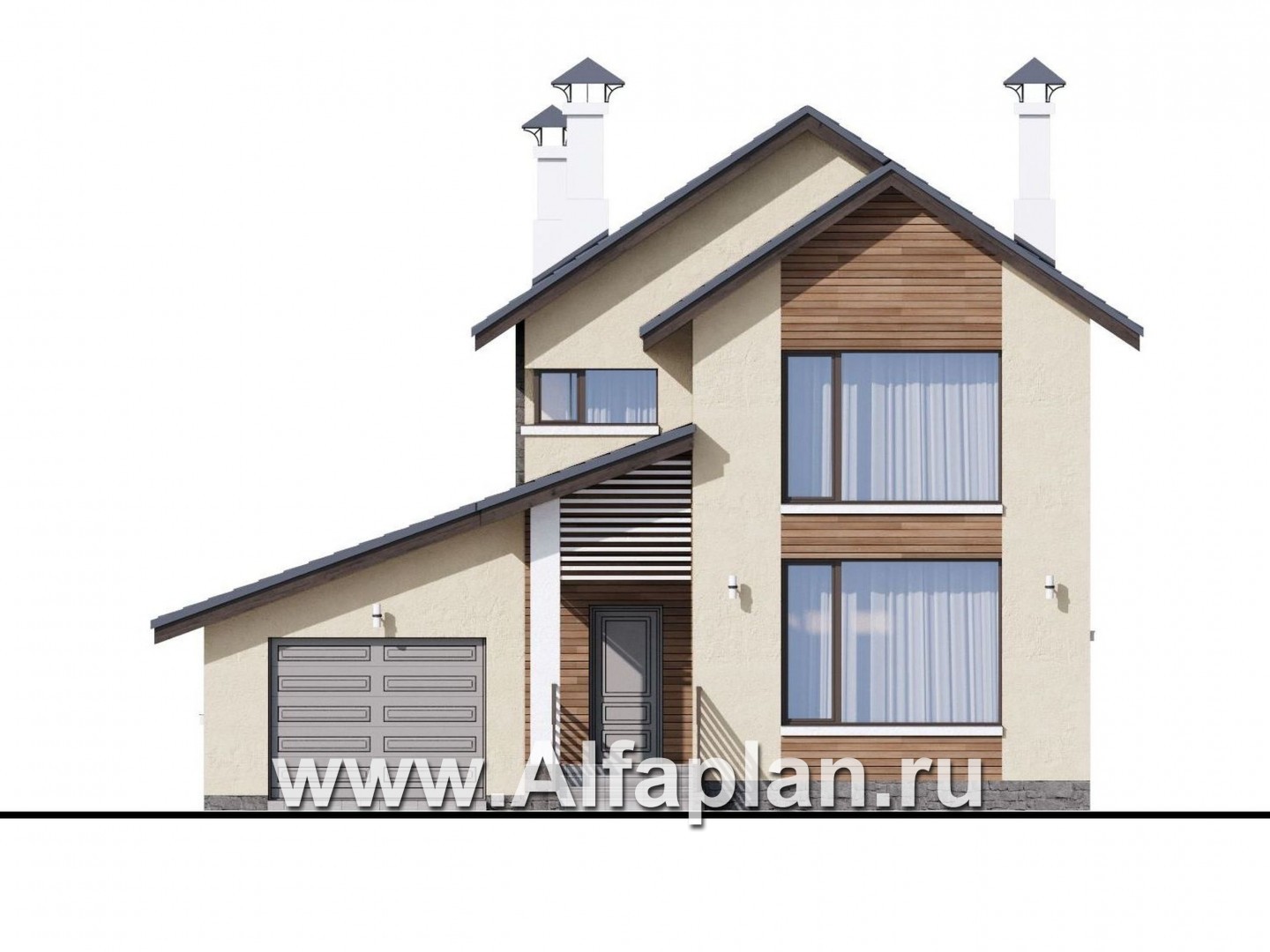 Проекты домов Альфаплан - «Весна» - экономичный и удобный дом с гаражом - изображение фасада №1