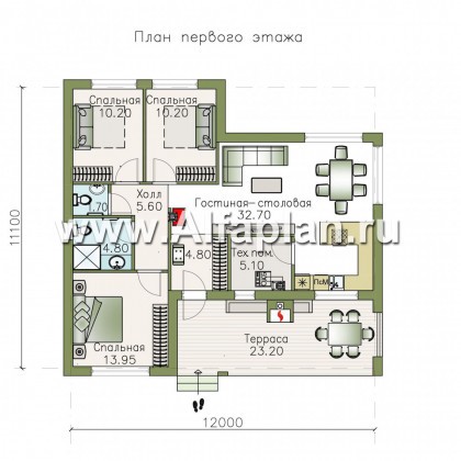 Проекты домов Альфаплан - «Эпсилон» - уютный каркасный дом с просторной террасой - превью плана проекта №1