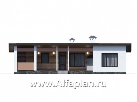 Проекты домов Альфаплан - «Зита» - просторный коттедж в один этаж с сауной и джакузи - превью фасада №1