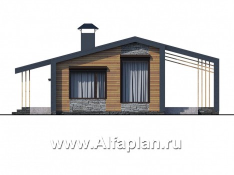 Проекты домов Альфаплан - «Каппа» - небольшой одноэтажный коттедж с террасой - превью фасада №1