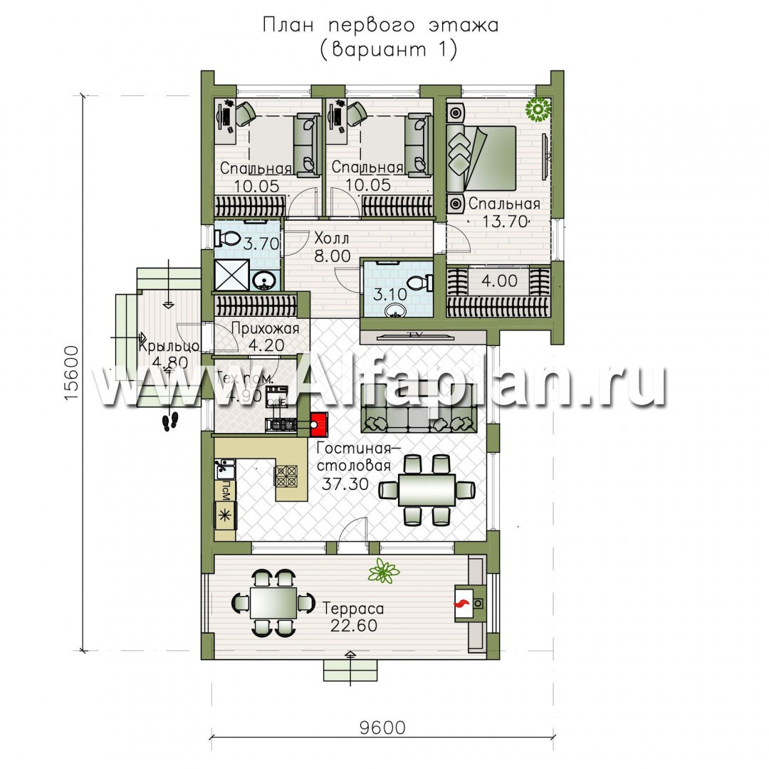 Проекты домов Альфаплан - «Лямбда» - просторный дом в современном стиле - изображение плана проекта №1