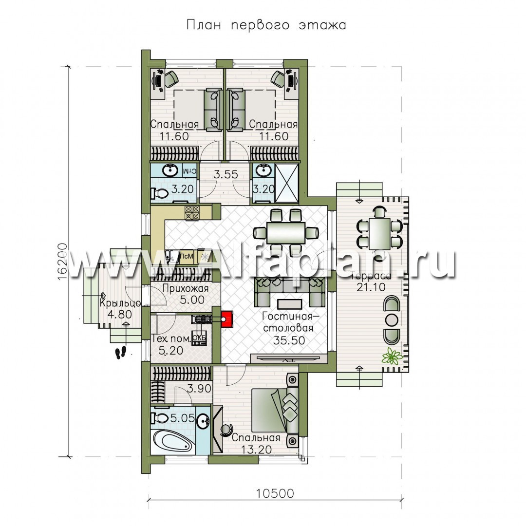 Проекты домов Альфаплан - «Омикрон» - современный каркасный дом для загородной жизни - план проекта №1
