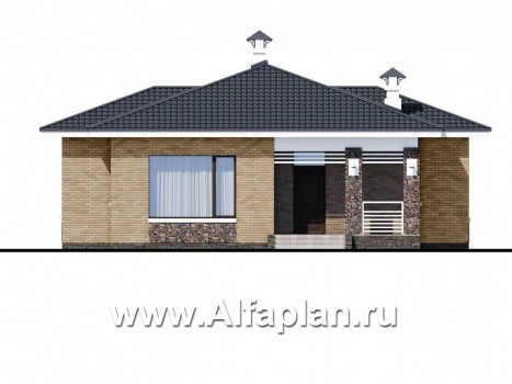 Проекты домов Альфаплан - «Муза» - современный одноэтажный коттедж с сауной - превью фасада №1