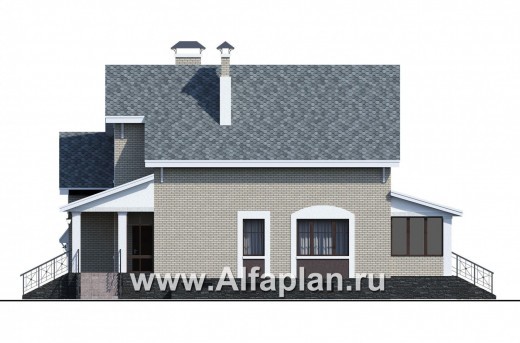 «Белая ночь» - проект дома с фото, мансарда, план мастер спальня, колонны со стороны входа, с гаражом, в классическом стиле - превью фасада дома