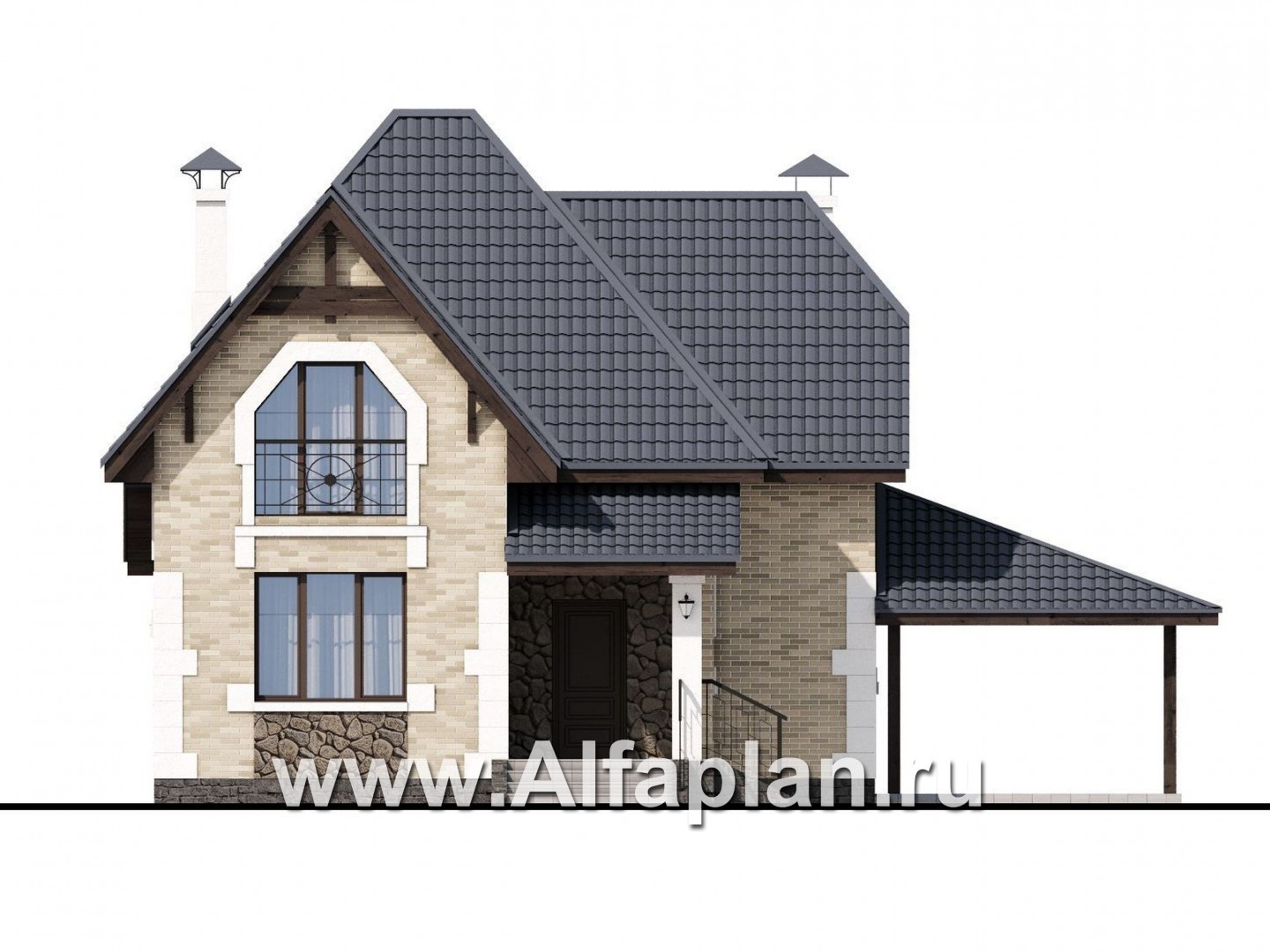 Проекты домов Альфаплан - «Причал» - романтический коттедж из кирпичей с  удобным планом - изображение фасада №1