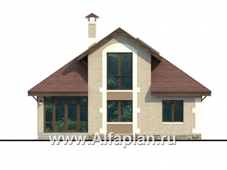 Проекты домов Альфаплан - «Замечательный сосед» - небольшой дом с верандой и студией в мансарде - превью фасада №1