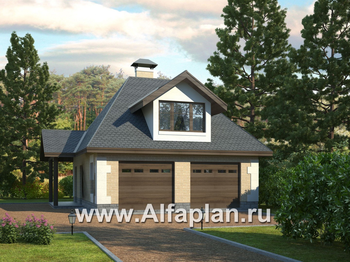 Проекты домов Альфаплан - Гараж со студией в  мансарде - основное изображение