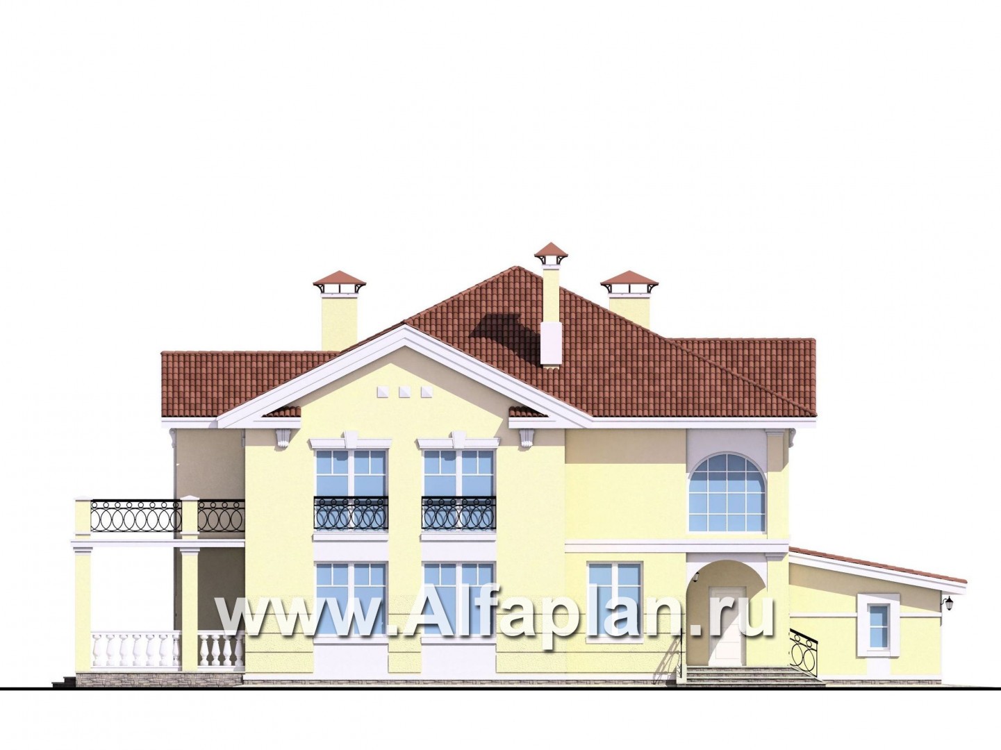 Проекты домов Альфаплан - «Елагин» - классический особняк с комфортной планировкой - изображение фасада №3