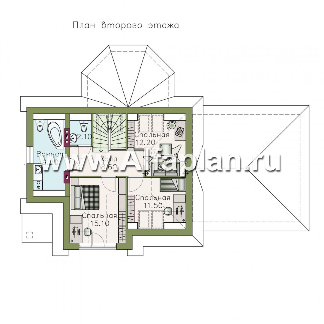 Проекты домов Альфаплан - «Летний вечер» - небольшой коттедж с нaвесом для машин - изображение плана проекта №2