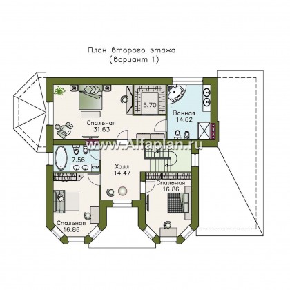 Проекты домов Альфаплан - «Амбиент» - амбиционый дом с двумя мощными эркерами - превью плана проекта №2