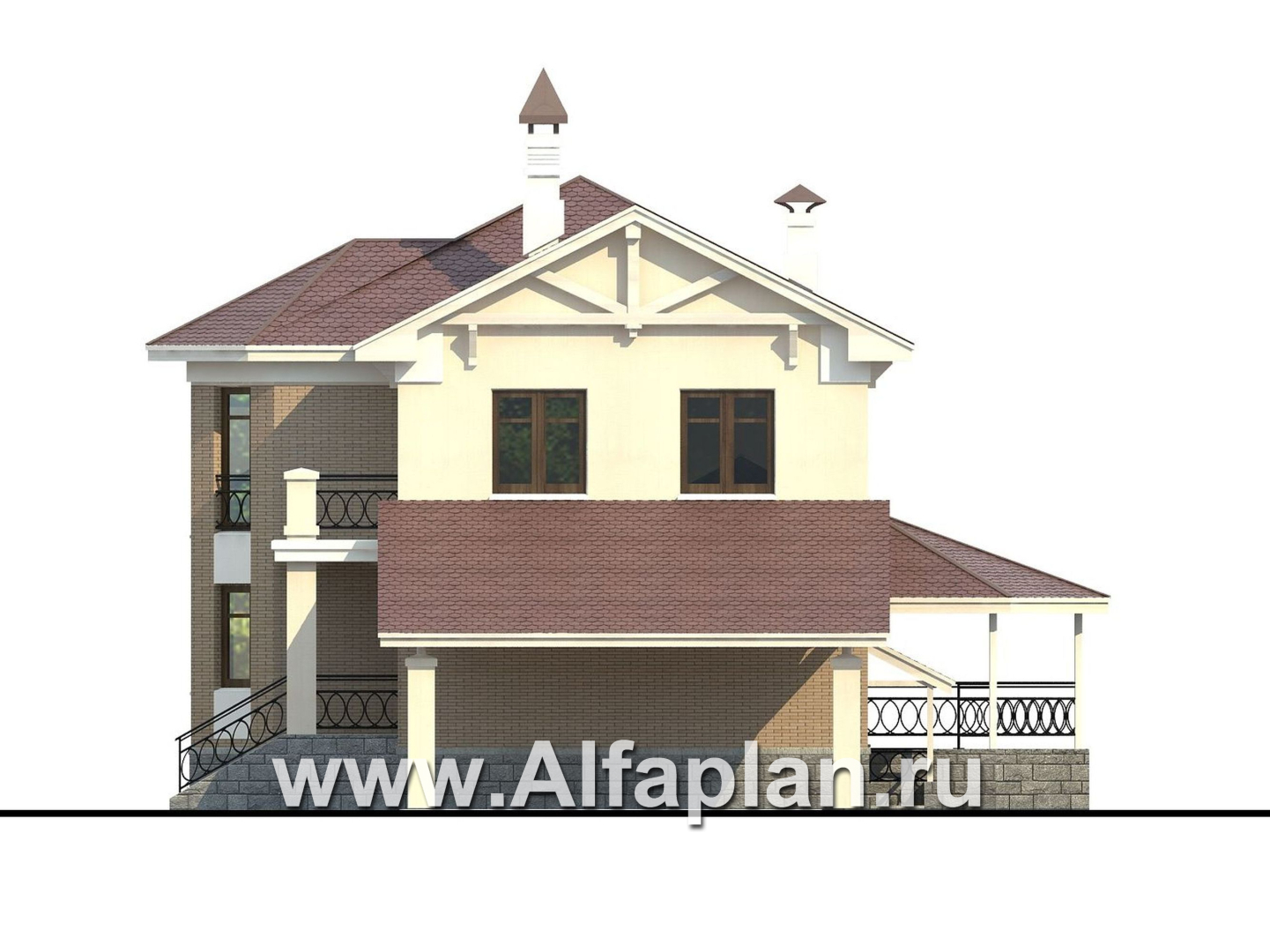 Проекты домов Альфаплан - «Классика плюс» - классический  особняк с цокольным этажом - изображение фасада №2