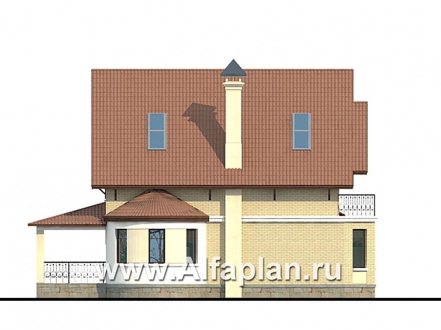 Проекты домов Альфаплан - «Золотая середина» - проект коттеджа с жилой мансардой и навесом для машин - изображение фасада №3