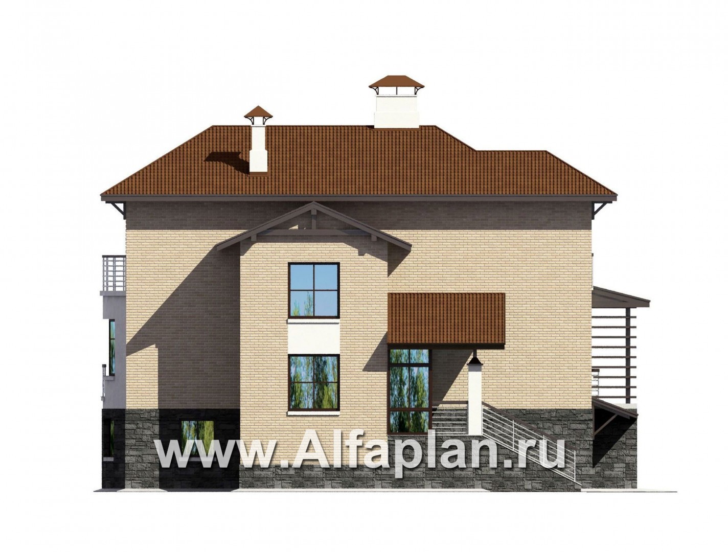 Проекты домов Альфаплан - «Светлая жизнь» - современный дом с большими окнами - изображение фасада №3
