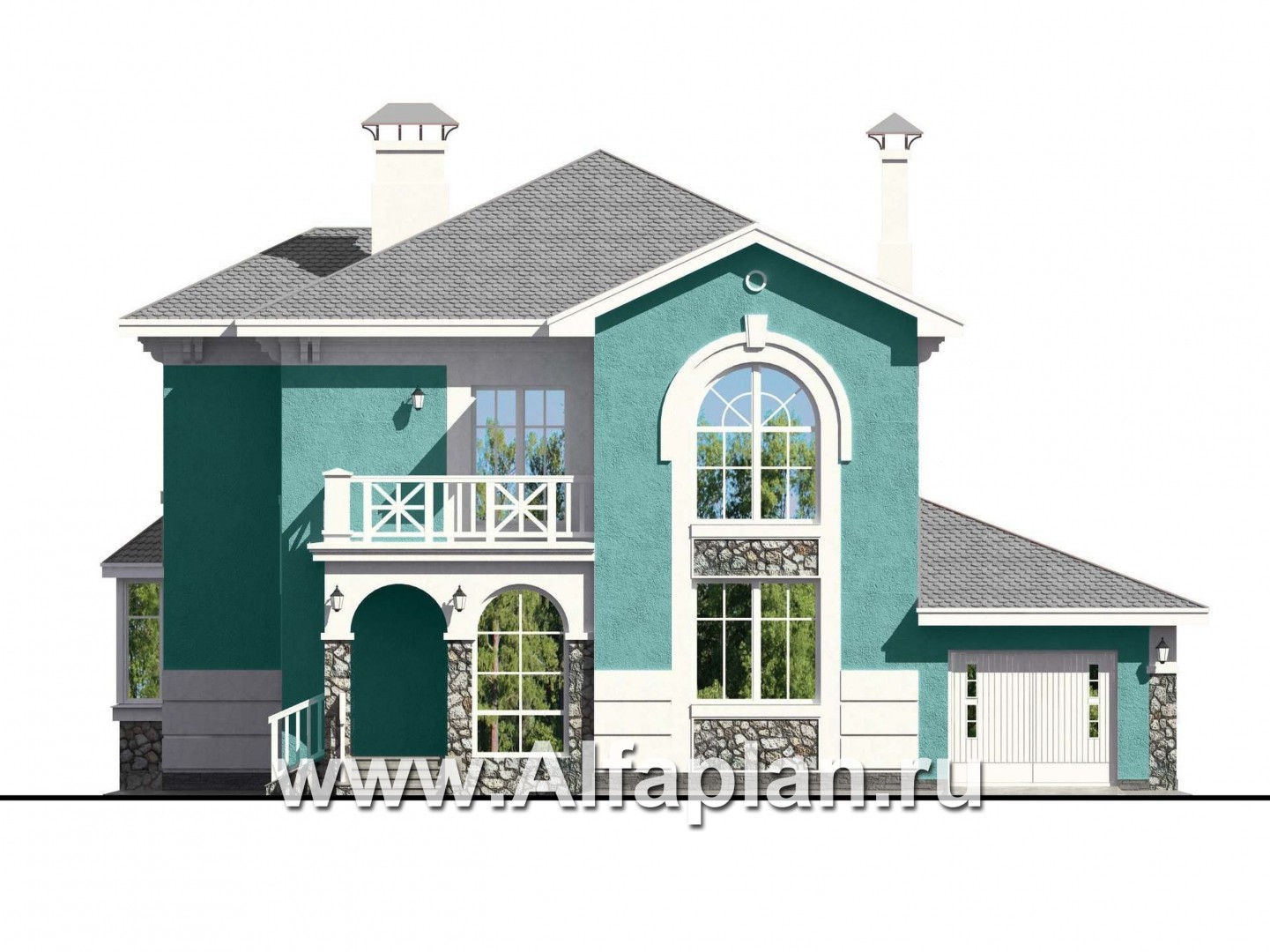 Проекты домов Альфаплан - «Белоостров» - классический коттедж с отличной планировкой - изображение фасада №1