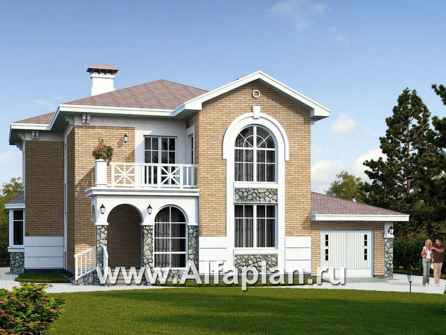 Проекты домов Альфаплан - «Белоостров» - классический коттедж с отличной планировкой - основное изображение