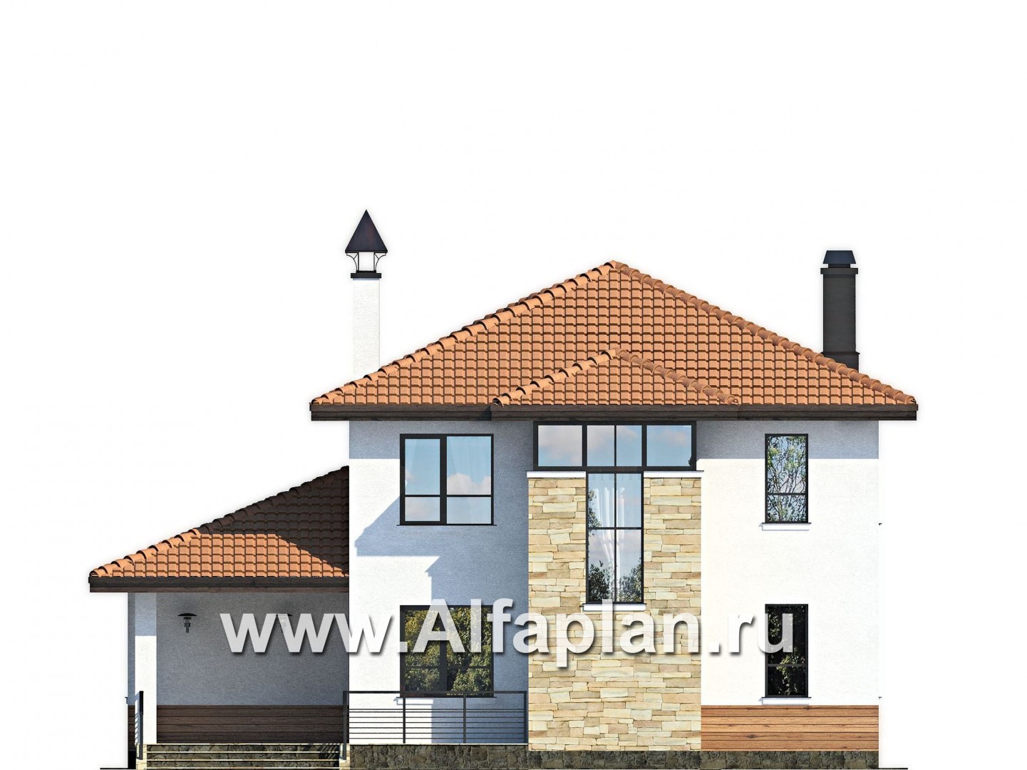 Проекты домов Альфаплан - «Драйв»- дом с высокой гостиной и  террасой - изображение фасада №4