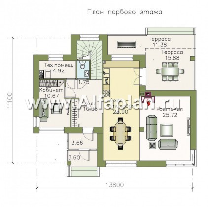 Проекты домов Альфаплан - «Драйв»- дом с высокой гостиной и  террасой - превью плана проекта №1